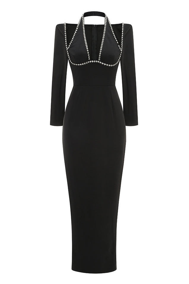 Robe Longue à Manches avec Finitions en Cristal