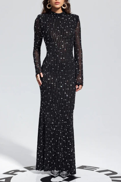 Robe Maxi en Mesh Brodée de Cristaux