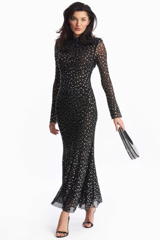 Robe Maxi en Mesh Brodée de Cristaux