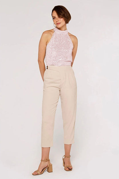 Top Halter Brodé de Sequins Abricot
