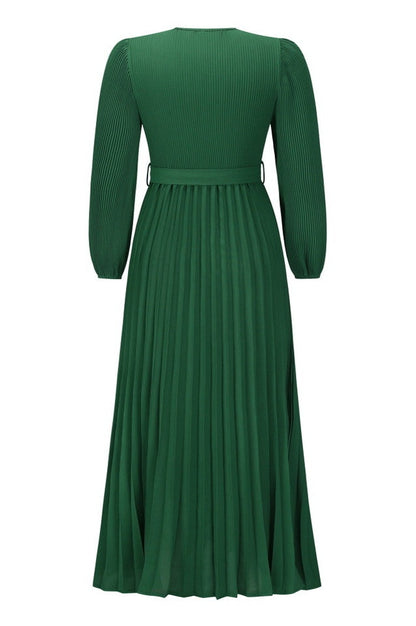 Robe Plissée Évasée à Col en V