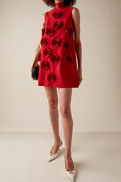 Robe Mini Évasée Rouge Appliquée - Révier Paris