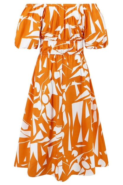 Robe Brodée à Manches Ballon Décolletée