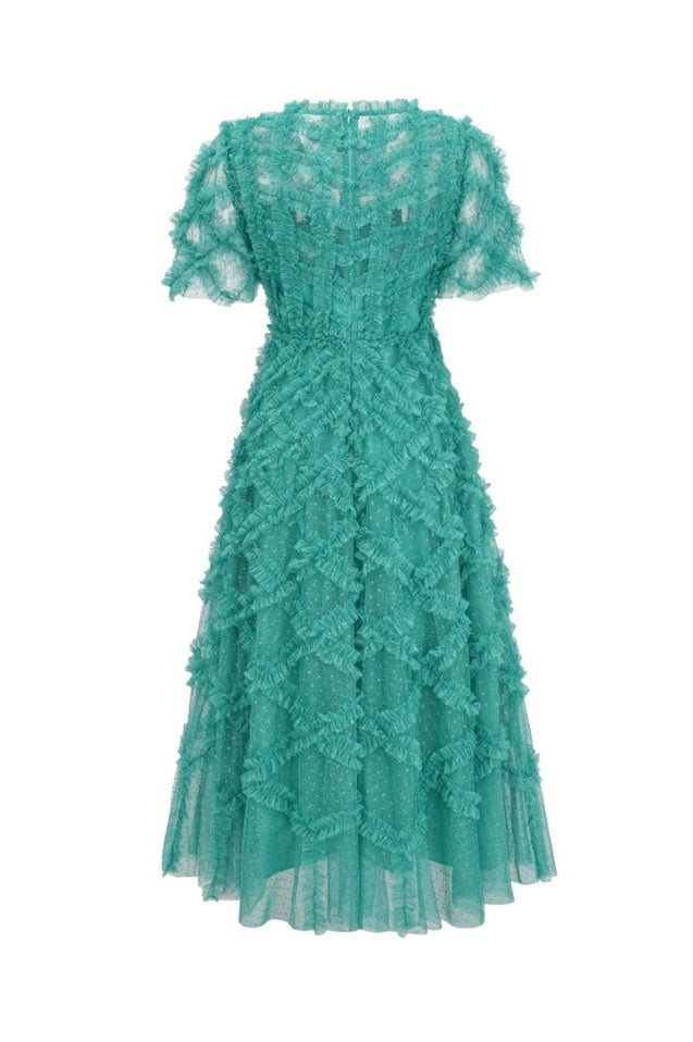 Robe Maximaliste à Volants en Tulle Taille Haute Opulente