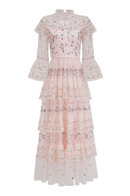 Robe Vintage Brodée Margot en Rose