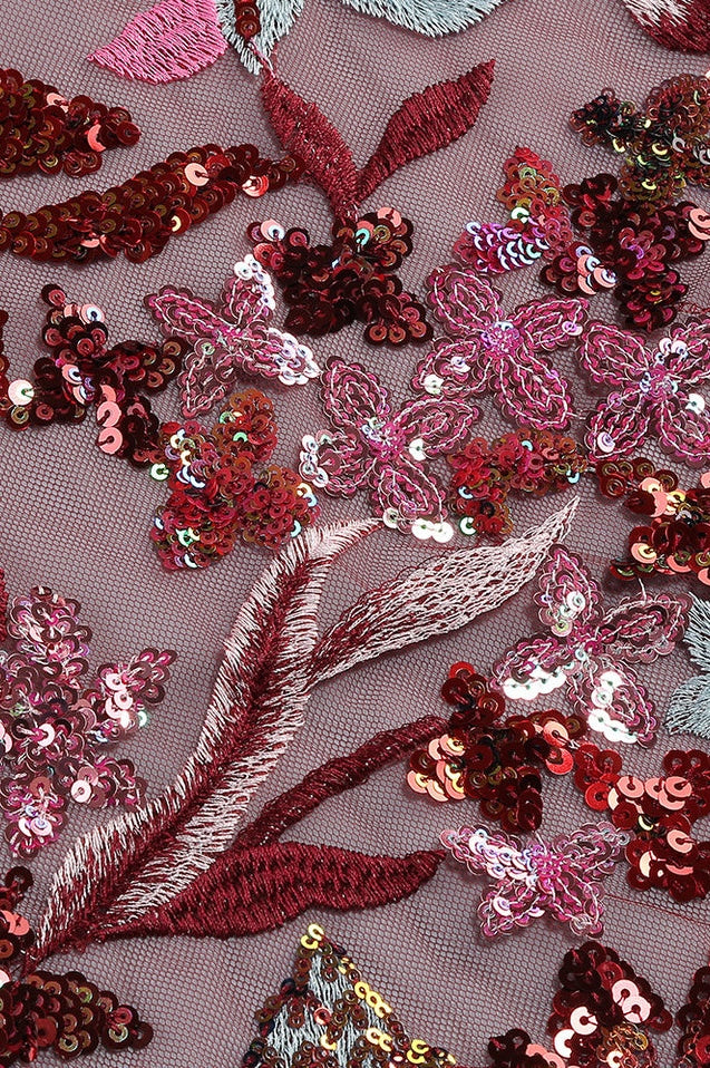 Robe Maxi Brodée de Fleurs en Sequins Buz