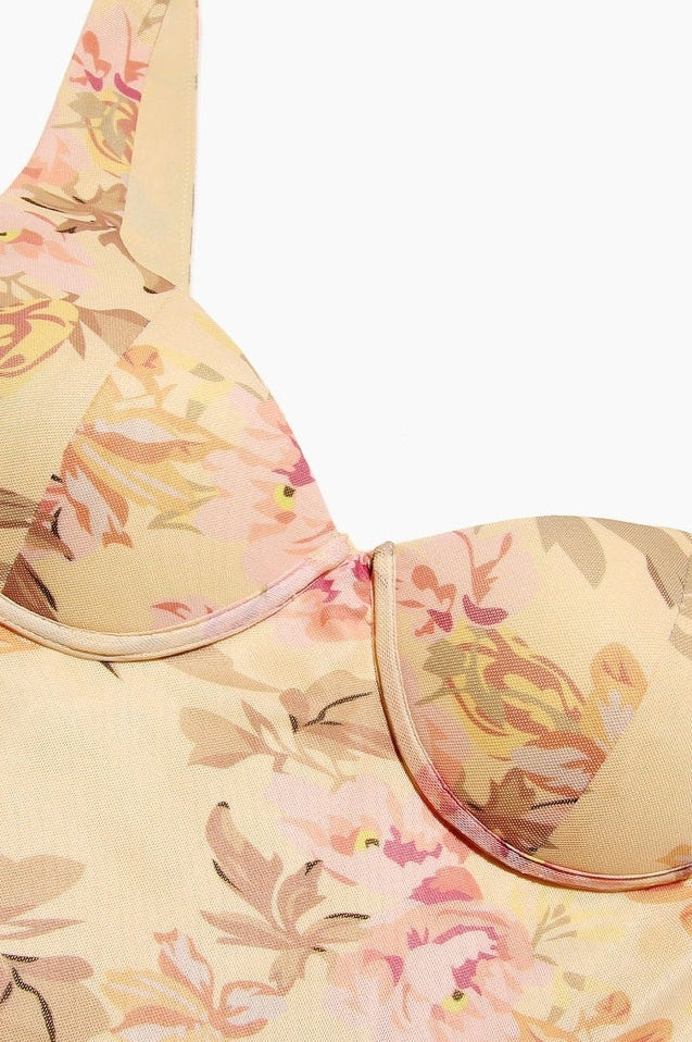 Robe Longue Évasée à Corsage Bustier Floral