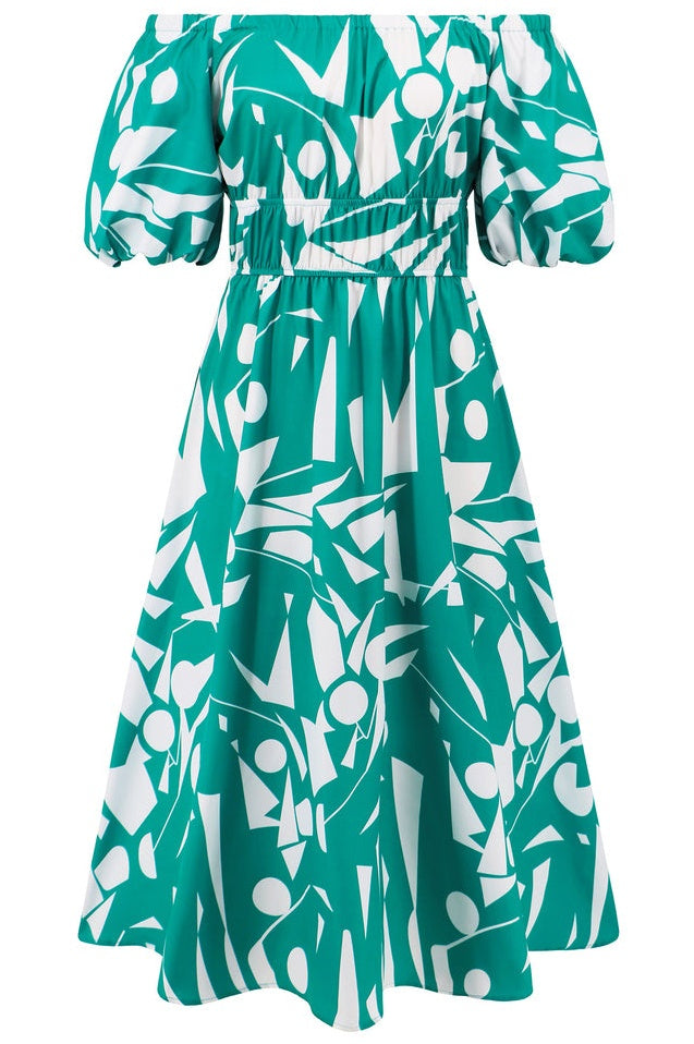 Robe Brodée à Manches Ballon Décolletée