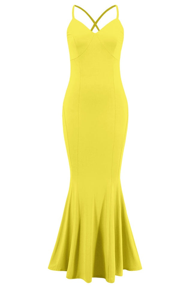 Robe de Soirée Brodée à Bretelles Croisées et Coupe Sirène