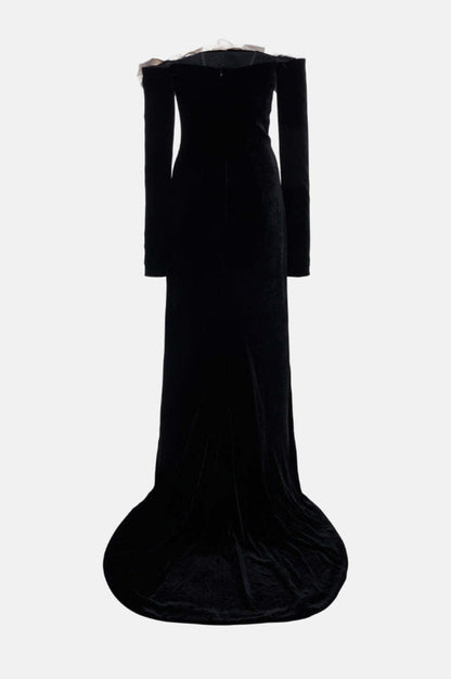 Robe en Velours Duchesse à Bows, Épaules Nues