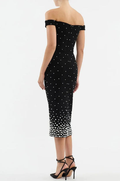 Robe Midi Brodée à Pois Perlés