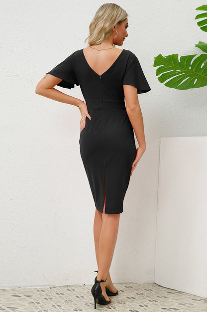 Robe Évasée à Encolure Ronde avec Manches Volantes et Fente