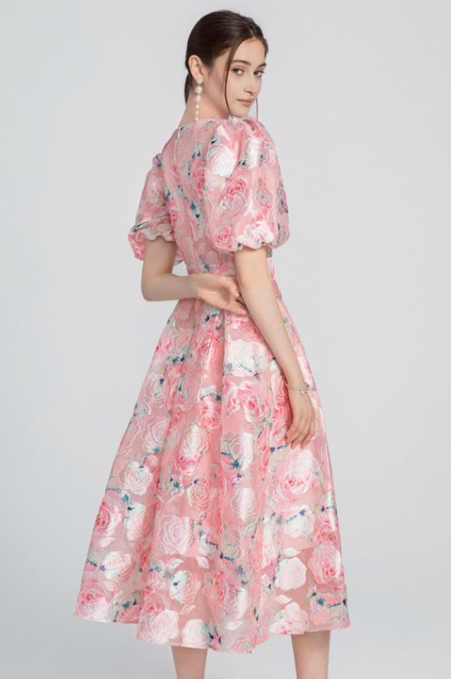 Robe Midi à Manches Bouffantes