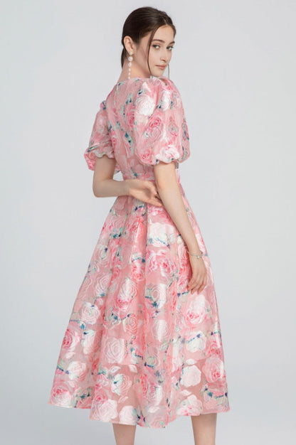 Robe Midi à Manches Bouffantes