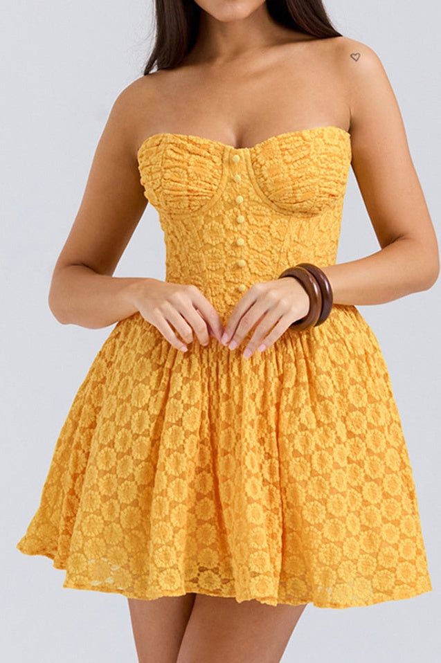 Robe Mini en Dentelle Apricot avec Corset - Révier Paris