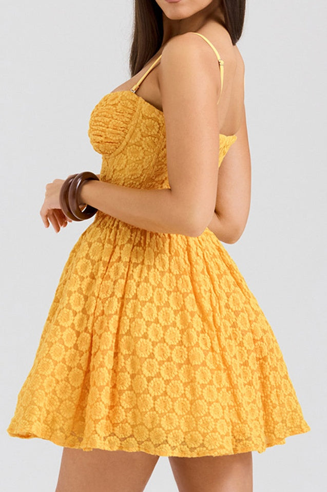Robe Mini en Dentelle Apricot avec Corset