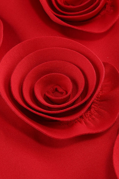 Robe Mini Évasée Rouge Appliquée
