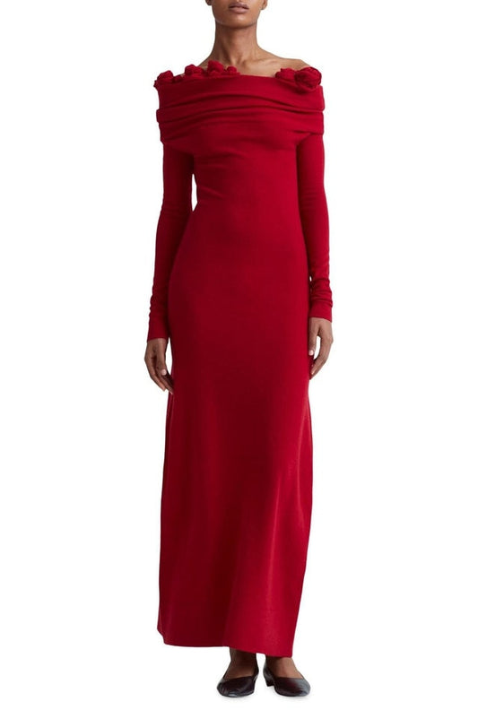 Robe Maxi de Soirée Appliquée Florale à Épaule Unique - Révier Paris