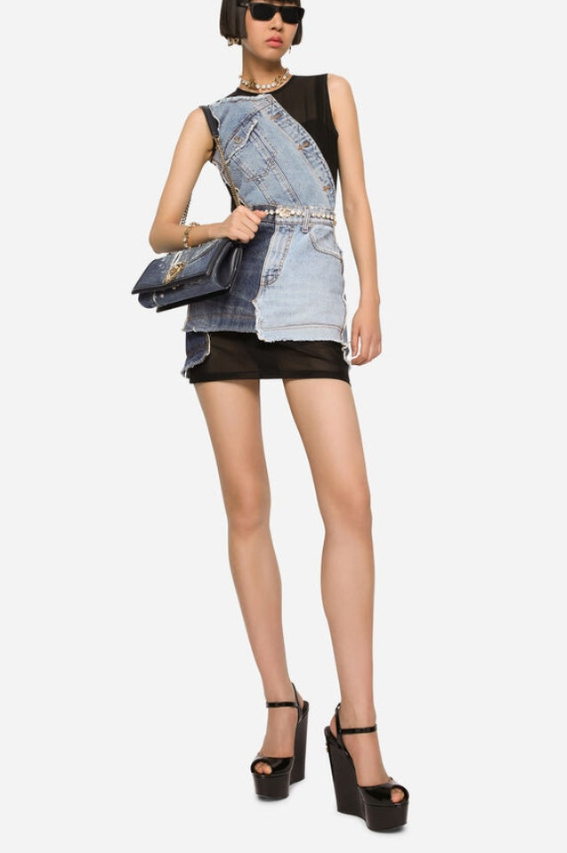 Robe Mince en Jean Patchwork et Jersey