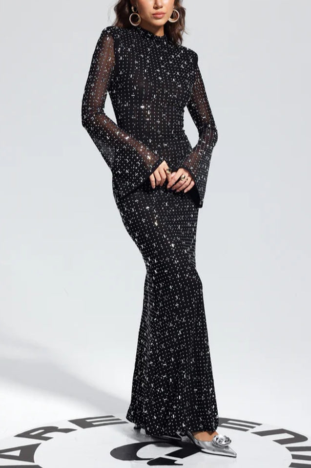 Robe Maxi en Mesh Brodée de Cristaux - Révier Paris