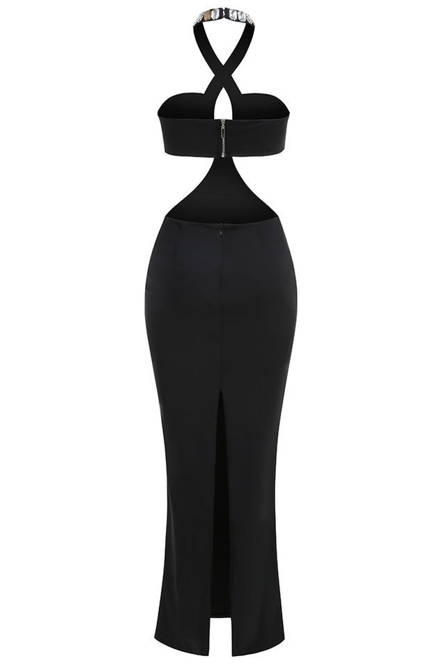 Robe Maxi à Encolure Halter Découpée Alma Diamante