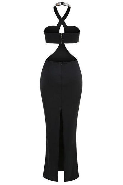 Robe Maxi à Encolure Halter Découpée Alma Diamante