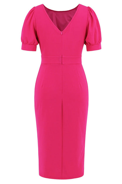 Robe Midi Bodycon à Manches Bouffantes, Volants et Fente