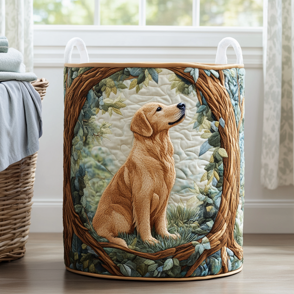 Panier à linge matelassé artisanal – Golden retriever