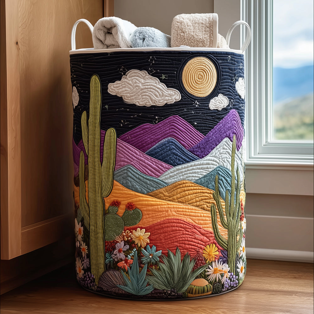 Panier à linge matelassé artisanal – Motif nocturne