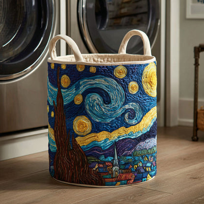 Panier à linge matelassé artisanal – Motif nocturne