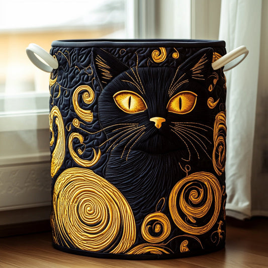 Panier à linge matelassé artisanal – Chat noir