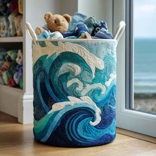 Panier à linge matelassé artisanal – Motif marin délicat