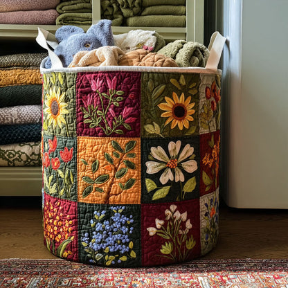 Panier à linge matelassé artisanal – Fleurs délicates