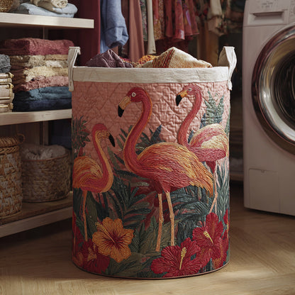 Panier à linge matelassé artisanal – Flamants roses