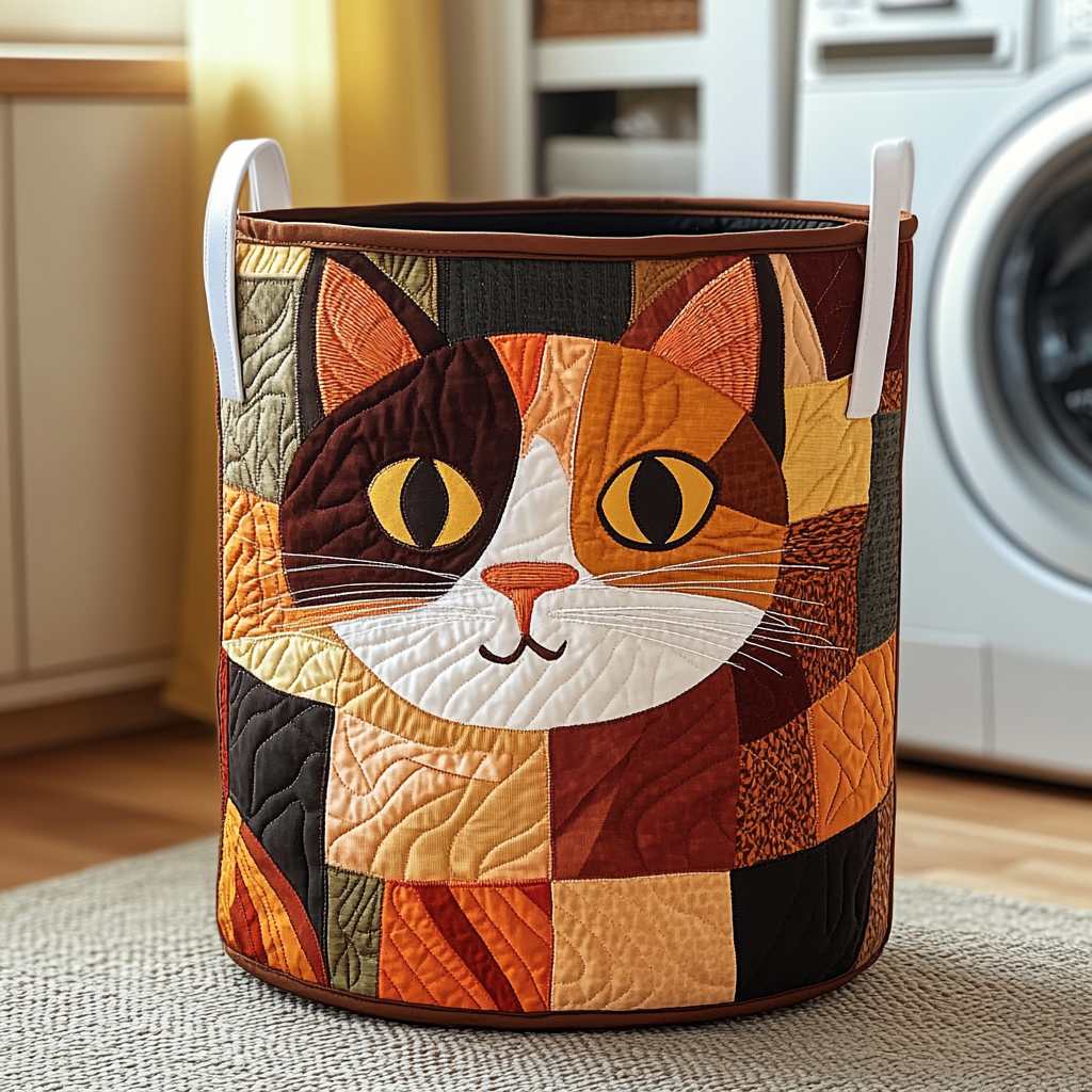 Panier à linge matelassé artisanal – Chat tigré