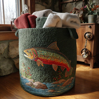 Panier à linge matelassé artisanal – Poisson et paysage naturel