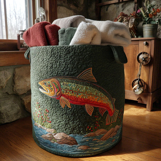 Panier à linge matelassé artisanal – Poisson et paysage naturel
