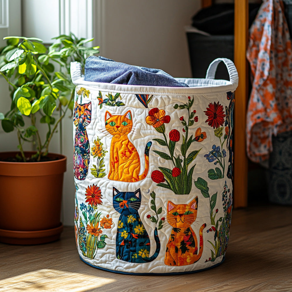 Panier à linge matelassé artisanal – Chat câlin