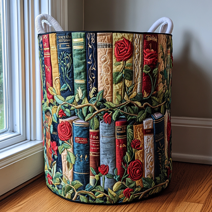Panier à linge matelassé artisanal – Motif littéraire