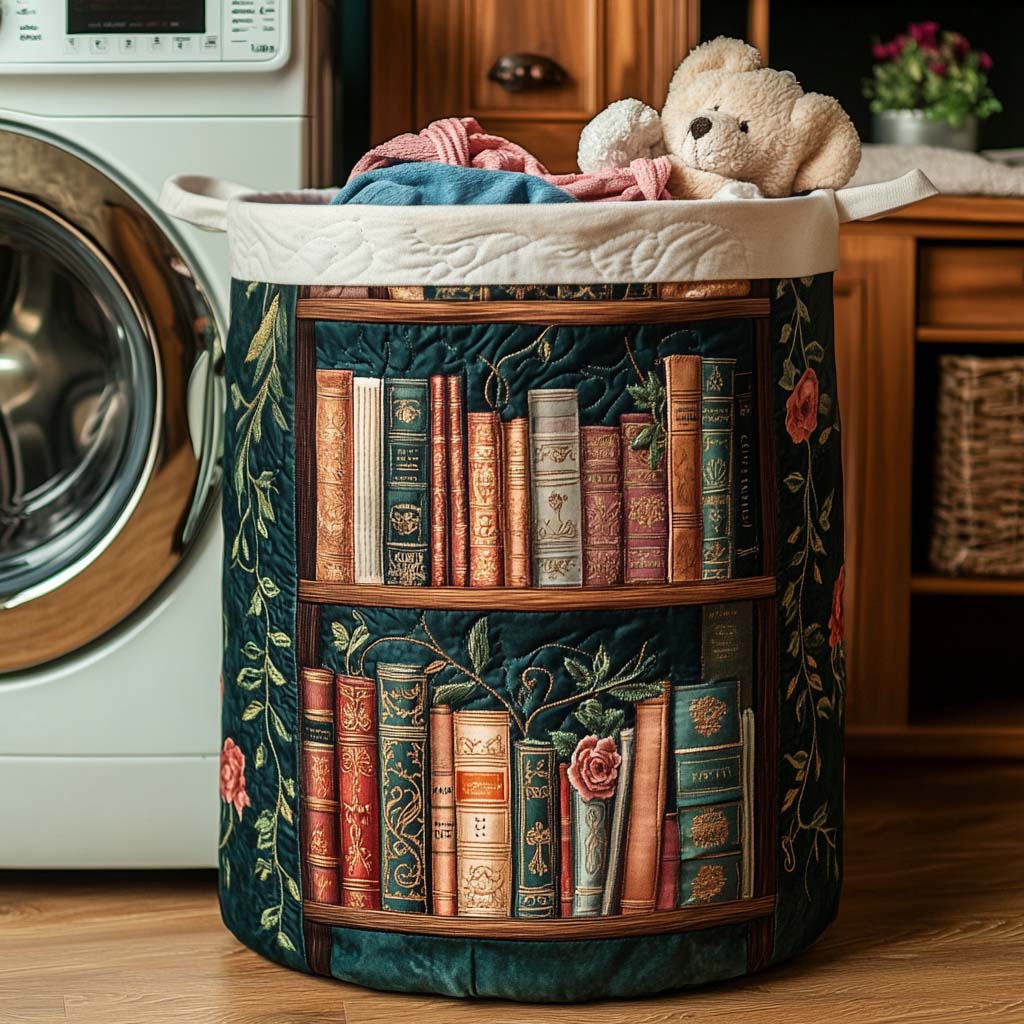 Panier à linge matelassé artisanal – Motif littéraire