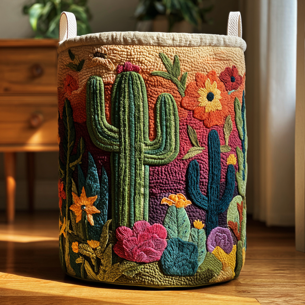 Panier à linge matelassé artisanal – Cactus
