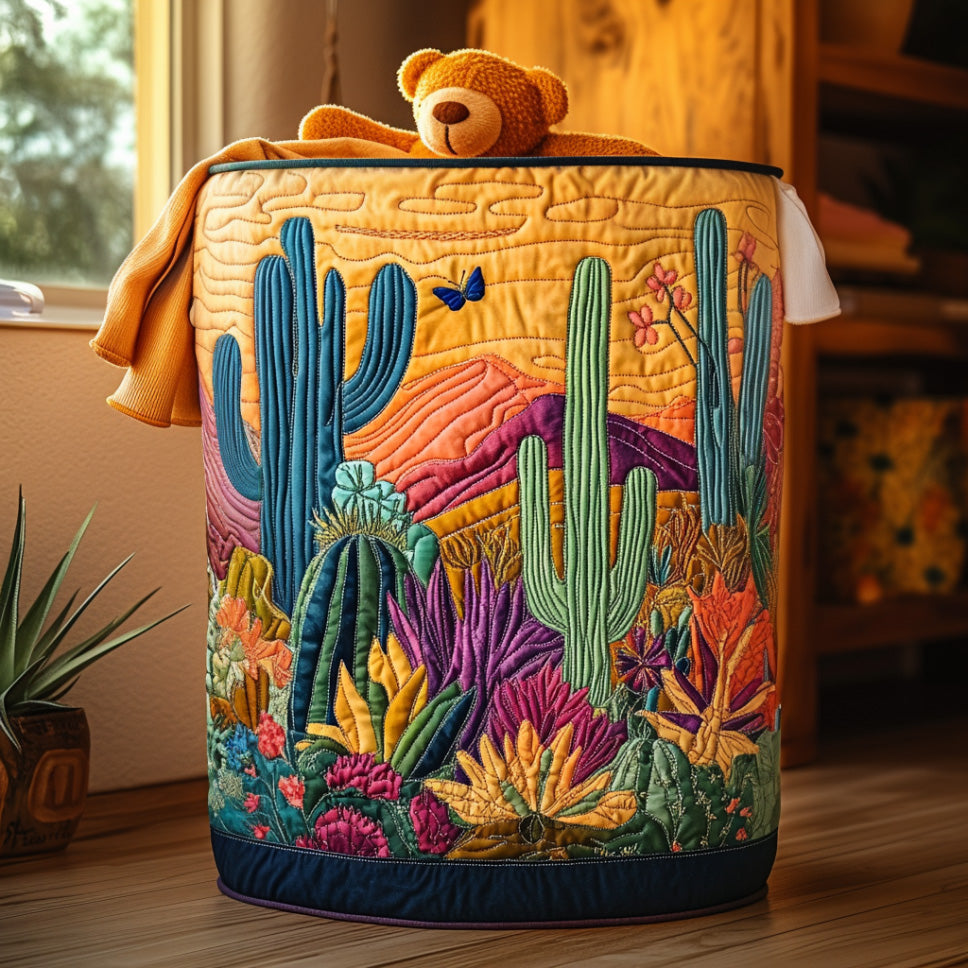 Panier à linge matelassé artisanal – Cactus