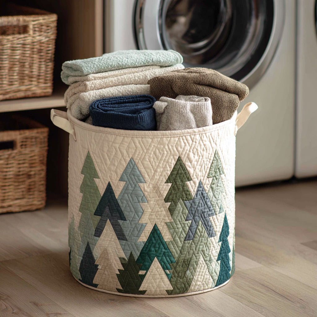 Panier à linge matelassé artisanal – Motif de Noël festif