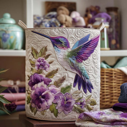 Panier à linge matelassé artisanal – Colibri et fleurs