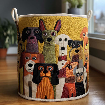 Panier à linge matelassé artisanal – Motif chien