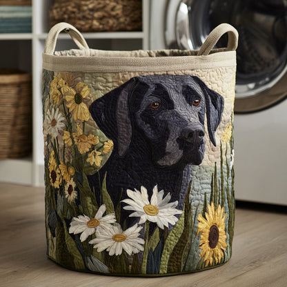 Panier à linge matelassé artisanal – Labrador et fleurs