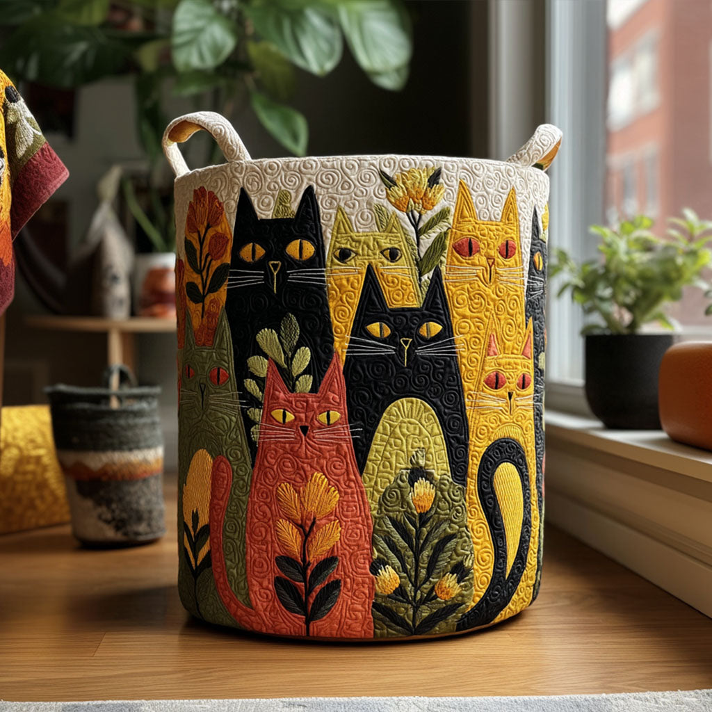 Panier à linge matelassé artisanal – Chats