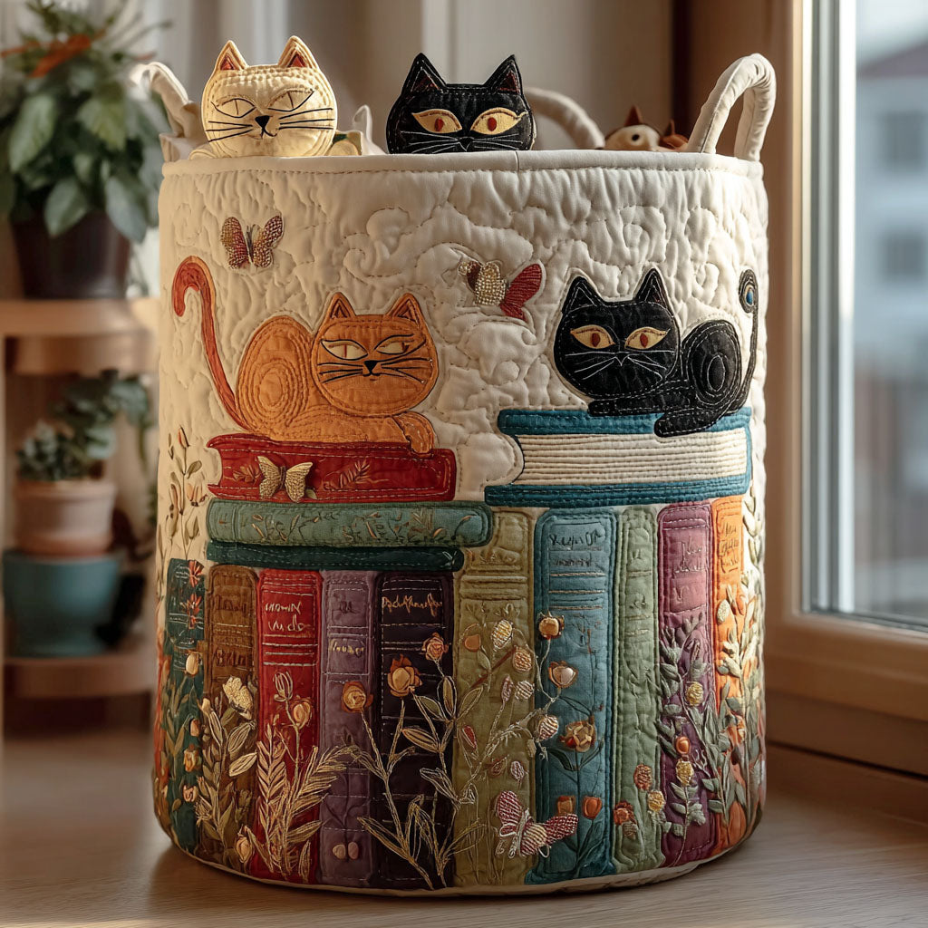 Panier à linge matelassé artisanal – Chats
