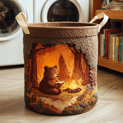 Panier à linge matelassé artisanal – Ours et livres