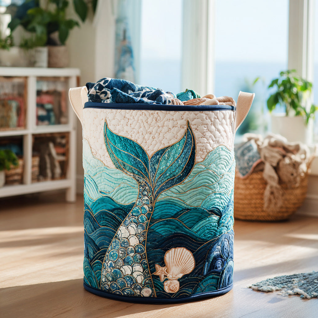 Panier à linge matelassé artisanal – Vagues marines